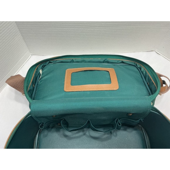 Jaguar Vintage Travel Vanity Case Forest Green Canvas Makeup Train Bag Brown Tri - Picture 13 of 13